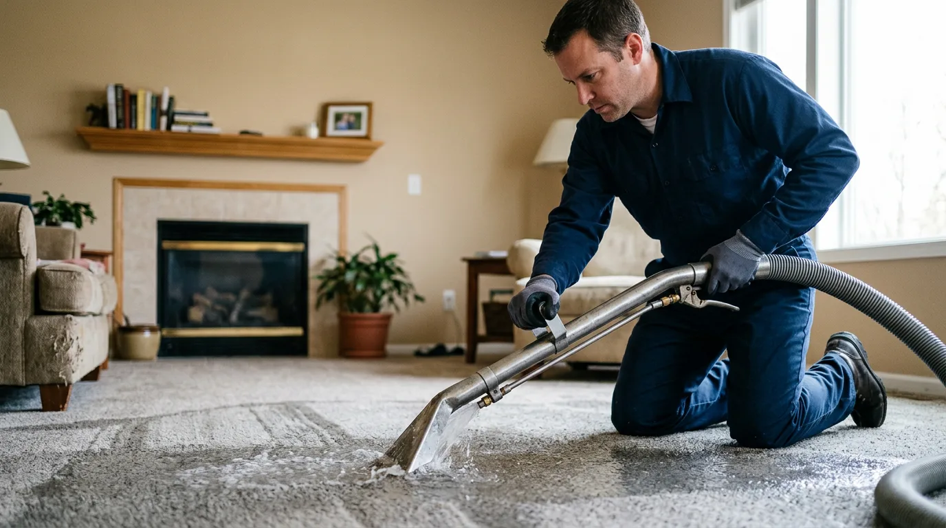Water damage restoration technician working near Chatfield, TX